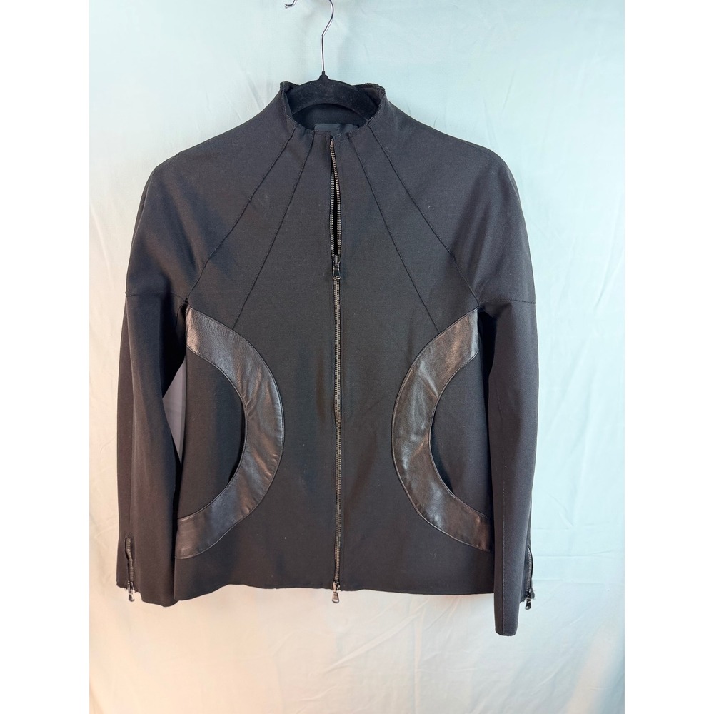 Yohji Yamamoto Black Leather Trim Zip Jacket‎ Made in Italy Size 40 Quiet Luxury